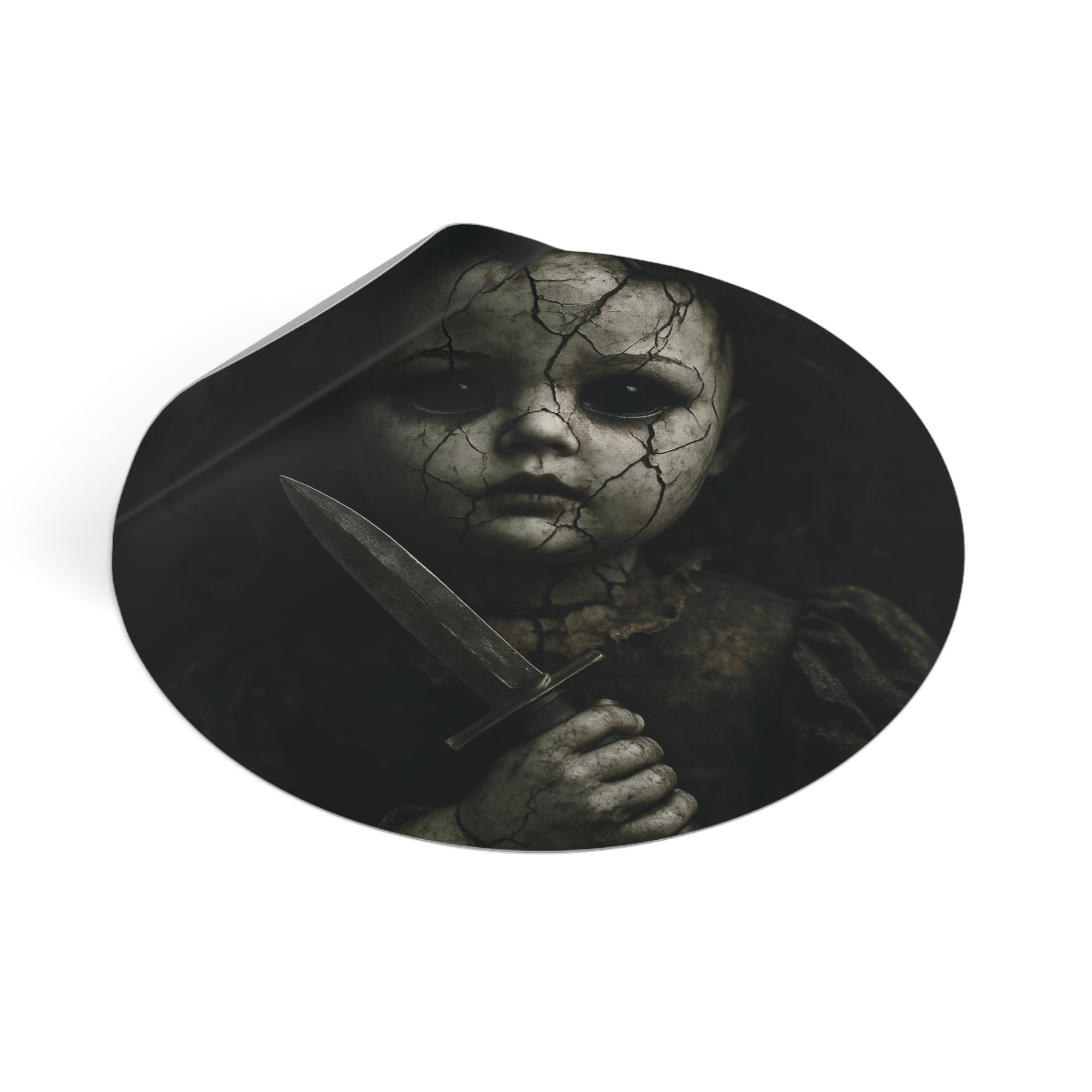 Creepy Doll Horror Vinyl Stickers, Scary Decor, Gift for Halloween, Goth Aesthetic, Dark Vintage Style