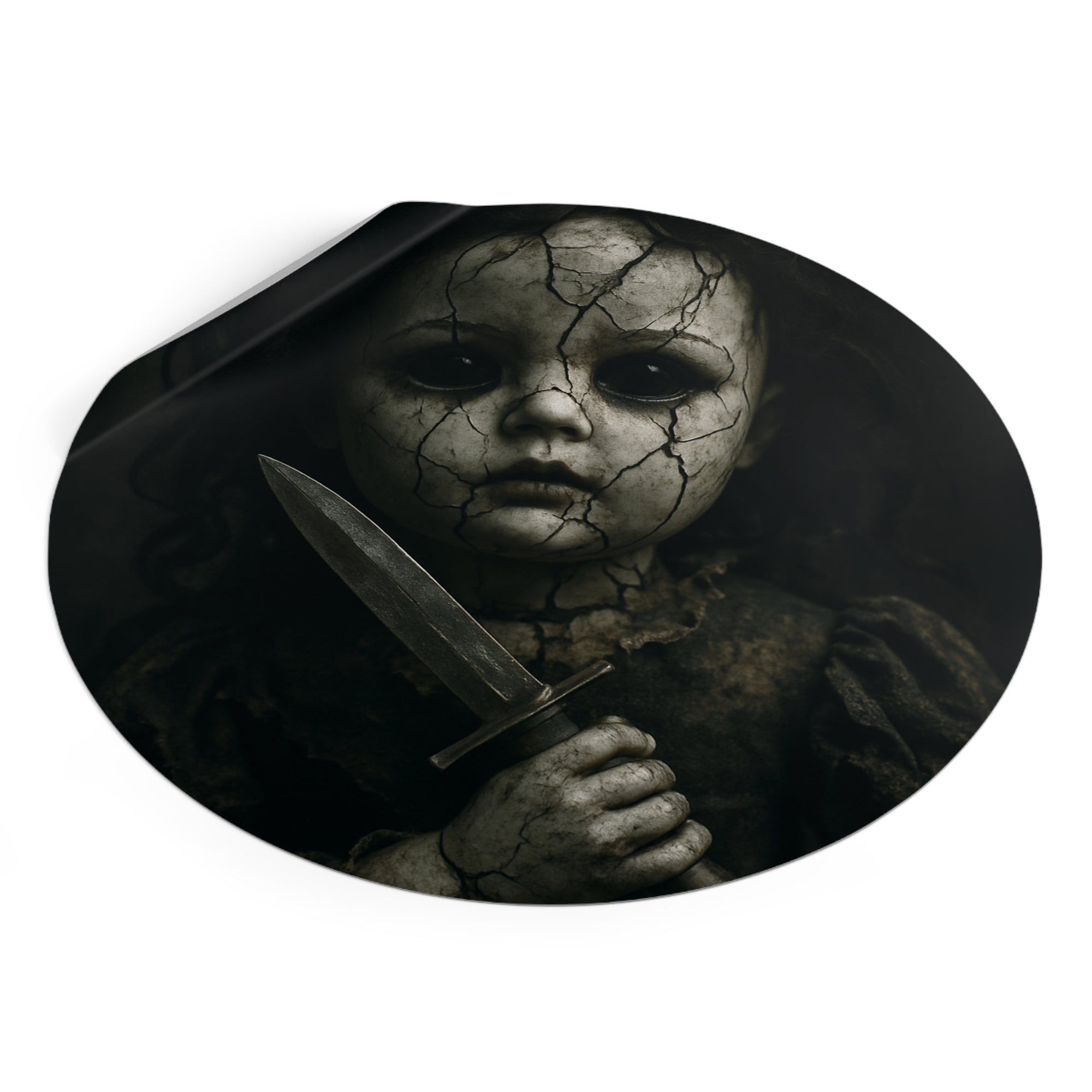 Creepy Doll Horror Vinyl Stickers, Scary Decor, Gift for Halloween, Goth Aesthetic, Dark Vintage Style